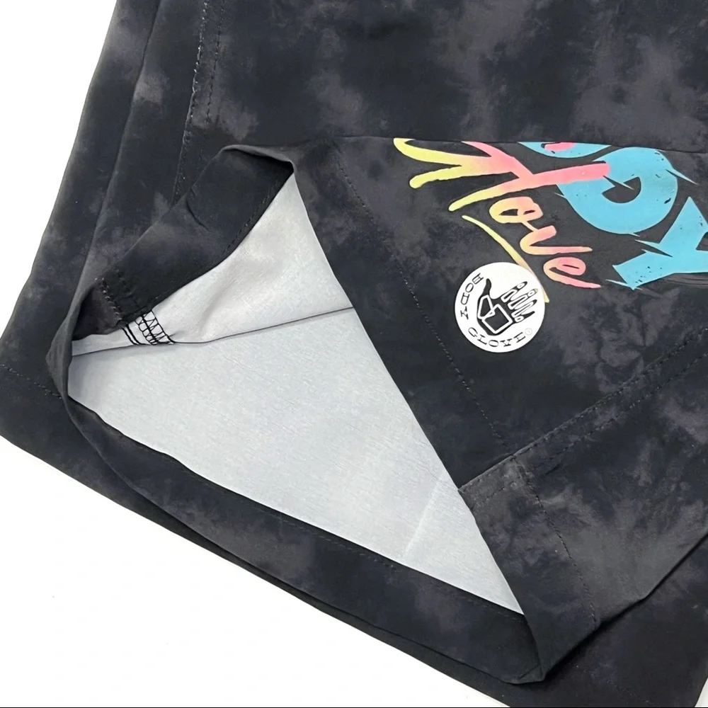 Body Glove Boardshorts Black Tie Dye Logo 21” Boardwalk Swim Shorts Size Medium